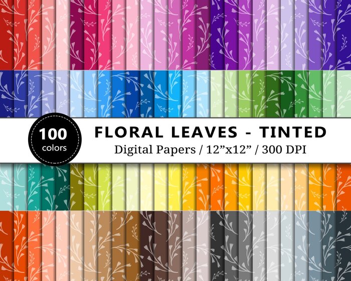 Tinted Abstract Leaves Digital Paper - 100 Colors