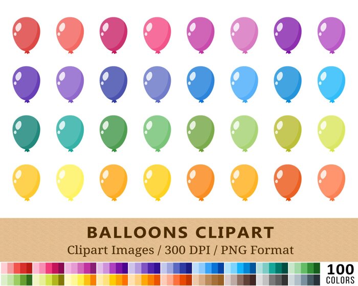 Balloon Clipart - 100 Colors