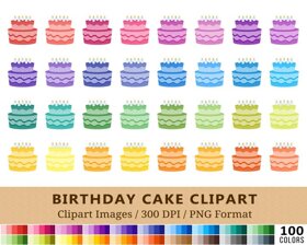 Birthday Cake Clipart - 100 Colors