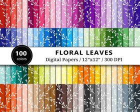 Floral Leaves Digital Paper - 100 Colors