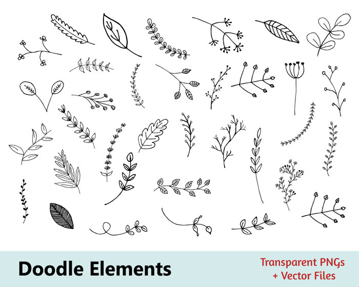 Hand Drawn Floral Doodle Elements - Vector