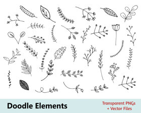 Hand Drawn Floral Doodle Elements