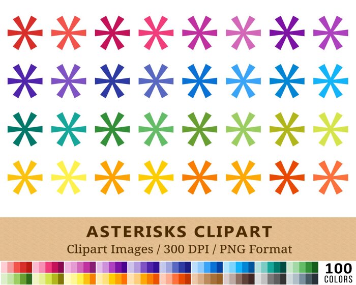 Asterisk Flower Clipart - 100 Colors