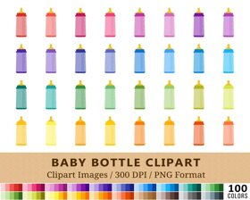 Baby Bottle Clipart - 100 Colors