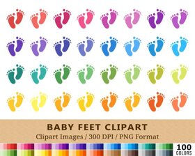 Baby Footprint Clipart - 100 Colors