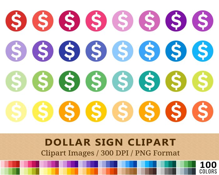Dollar Sign Clipart - 100 Colors