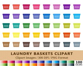 Laundry Basket Clipart - 100 Colors