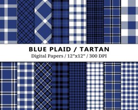 Blue Plaid Tartan Digital Papers
