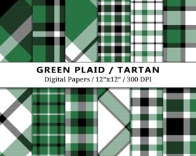 Green Plaid Tartan Digital Papers