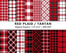 Red Plaid Tartan Digital Papers