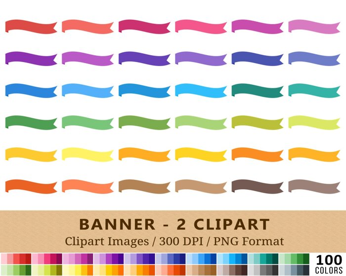 Ribbon Banner Clipart - #2 - 100 Colors