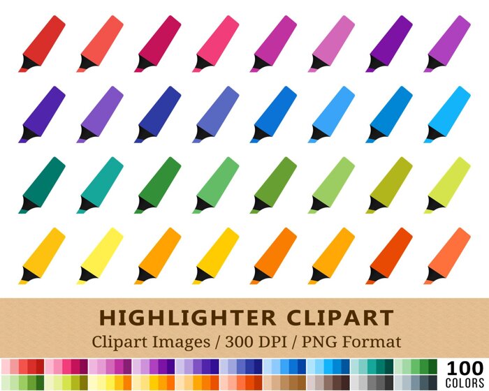 Highlighter Pen Clipart - 100 Colors