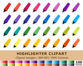Highlighter Pen Clipart - 100 Colors
