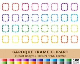 Baroque Frames Clipart - 100 Colors