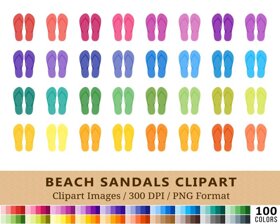 Beach Sandals Clipart - 100 Colors