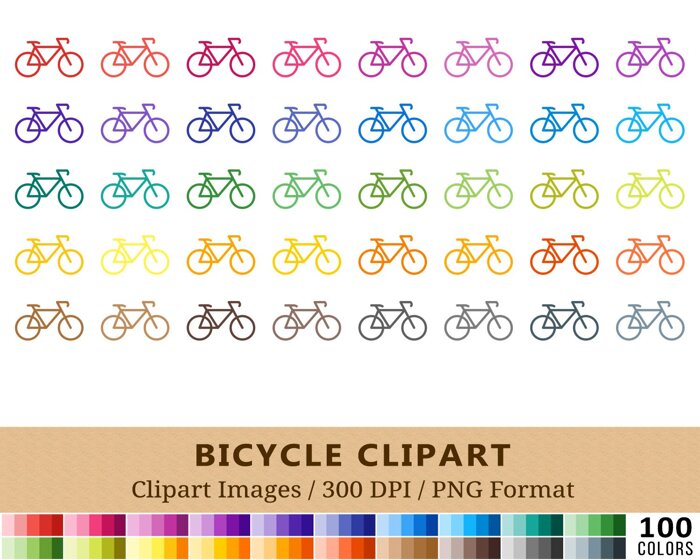 Bicycle Clipart - 100 Colors