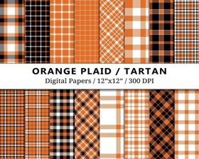 Orange Plaid Digital Papers