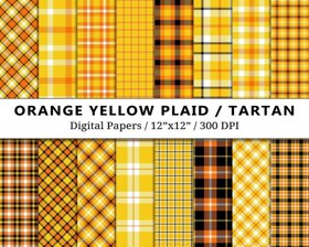 Halloween Orange Yellow Plaid Digital Papers