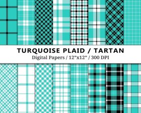 Turquoise Plaid Digital Papers