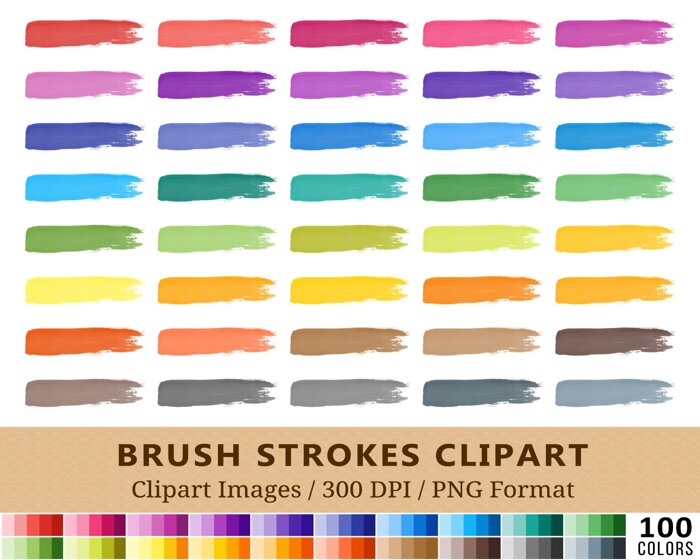 Brush Stroke Clipart - 100 Colors