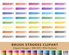 Watercolor Paint Brush Stroke Clipart - 100 Colors