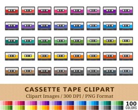 Cassette Tape Clipart - 100 Colors