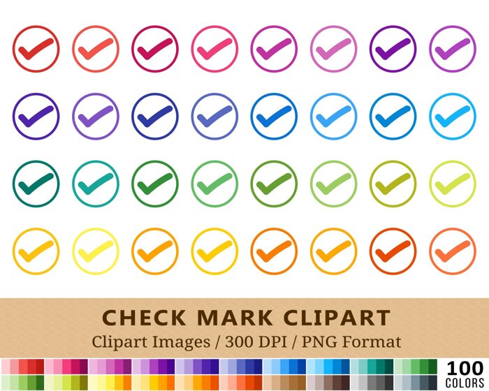 Checkmark Outline Clipart - 100 Colors
