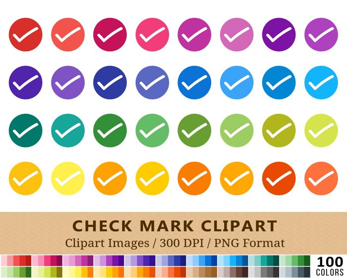 Checkmark Solid Clipart - 100 Colors