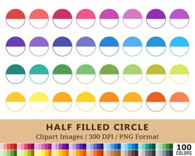 Half Filled Circle Clipart - 100 Colors
