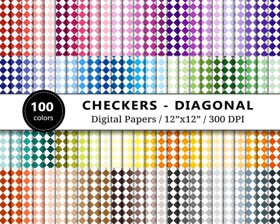 Diagonal Checkers Digital Paper - 100 Colors