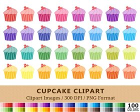 Cupcake Clipart - 100 Colors