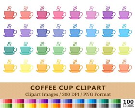 Cup Saucer Clipart - 100 Colors