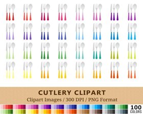 Cutlery Set Clipart - 100 Colors