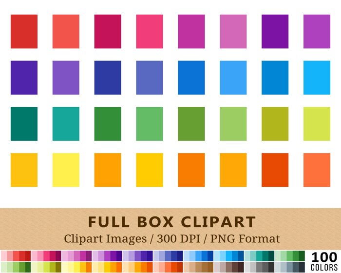 Solid Full Box Clipart - 100 Colors