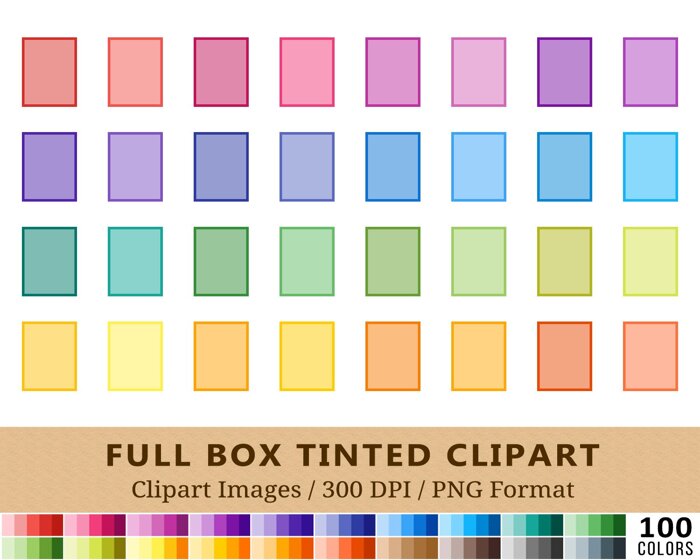 Tinted Full Box Clipart - 100 Colors