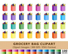 Grocery Bag Clipart - 100 Colors
