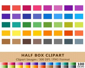 Solid Half Box Clipart - 100 Colors