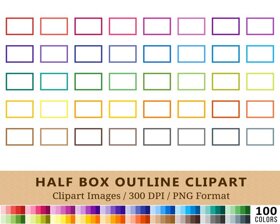 Outlined Half Box Clipart - 100 Colors