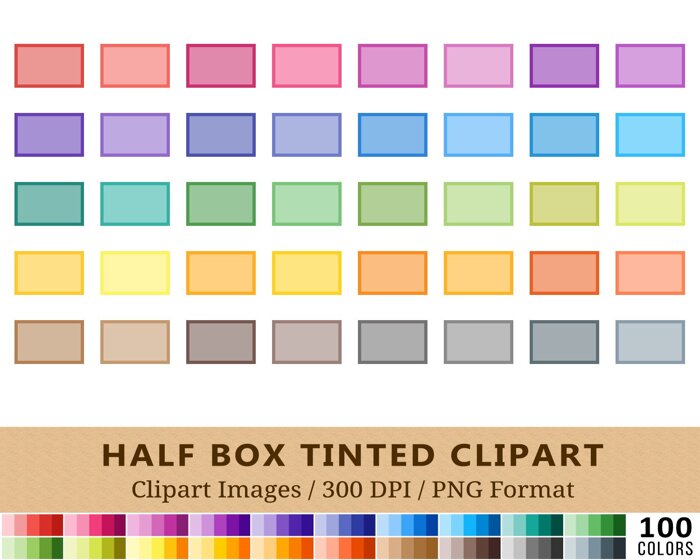 Tinted Half Box Clipart - 100 Colors