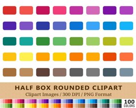 Rounded Solid Half Box Clipart - 100 Colors