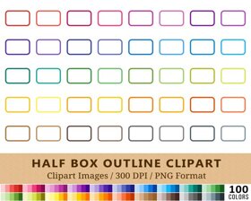 Rounded Outline Half Boxes Clipart - 100 Colors