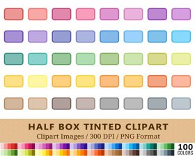 Rounded Tinted Half Box Clipart - 100 Colors