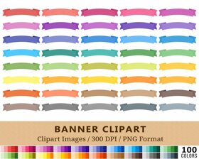 Ribbon Banner Clipart - 100 Colors
