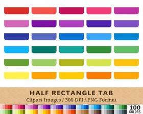 Half Rectangle Tabs Clipart - 100 Colors