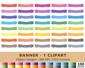 Ribbon Label Banner Clipart - 100 Colors